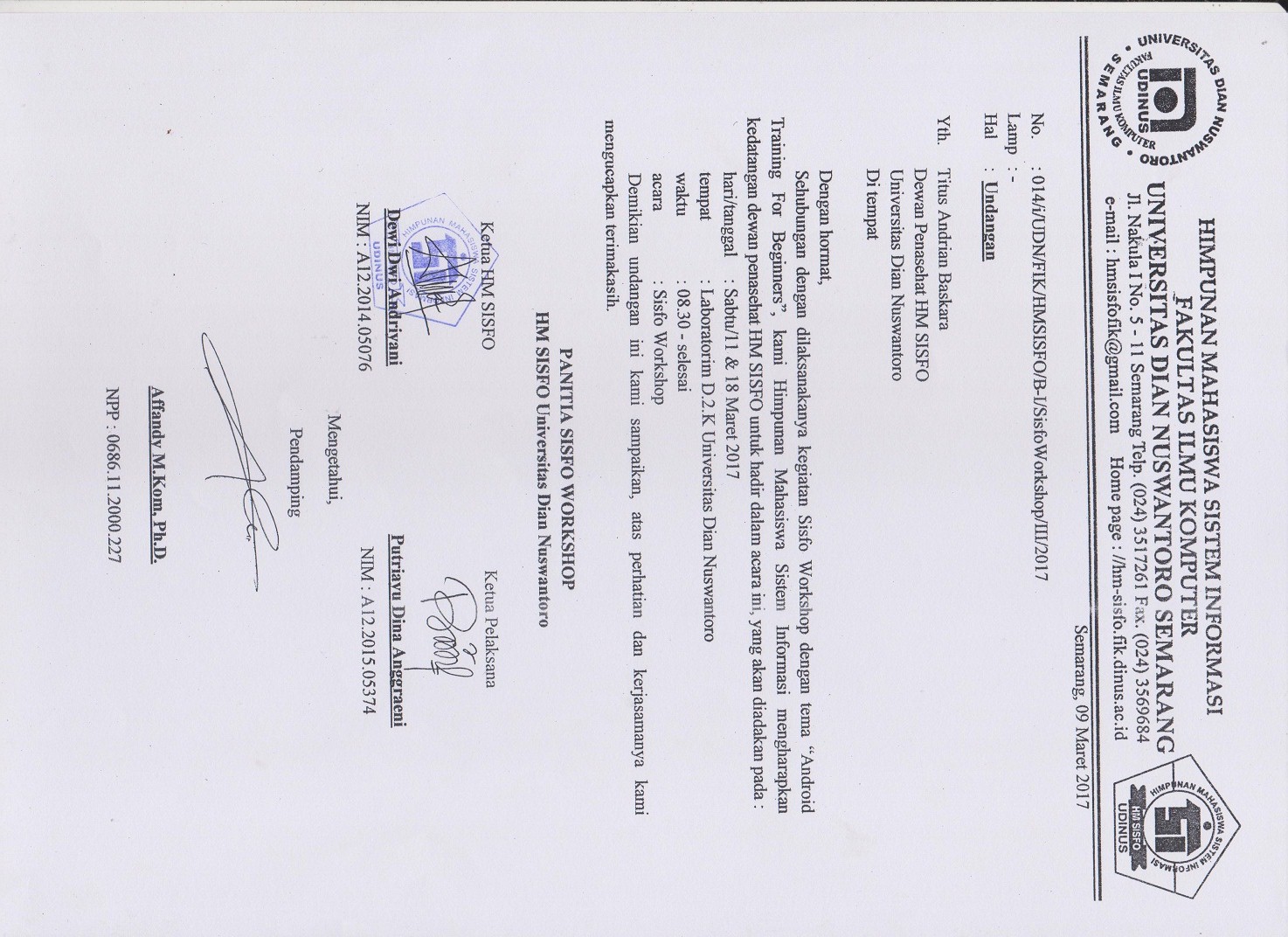 Surat undangan dewan penasehat HM Sisfo